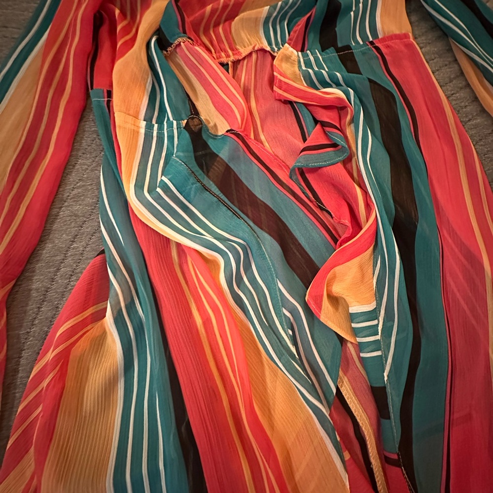 No Boundaries Multicolor Striped High-Low Kimono - Picture 2 of 5